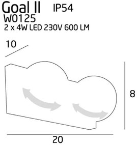 Aplica cu 2 spoturi LED Goal II, alb
