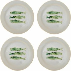 Set 4 farfurii ceramice verzi cu pești sculptați în relief, D27×H2 cm, „Hadden"