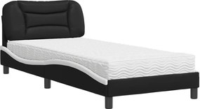 vidaXL Pat cu saltea, Hvar, negru și alb, 90x200 cm, piele ecologică