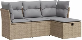 vidaXL Set canapele de grădină, 4 piese, cu perne, bej, poliratan