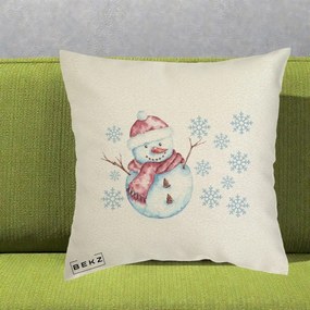 Perna Decorativa Om de Zapada Rosu cu Fulgi, 40x40 cm, Ecru, Husa Detasabila, Perna Inclusa, BEKZ®