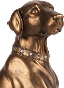 Statuetă decorativă din polirășină, bronz, câine Weimaraner așezat, cu zgardă cu strasuri, 39 x 26 x 19 cm, „Baron”