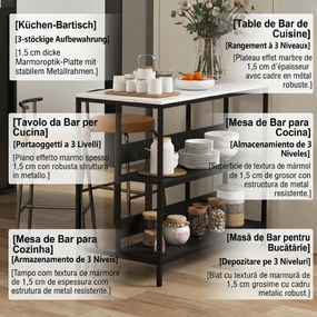 HOMCOM Insula de Bucatarie cu Rafturi Deschise, Carucior de Bucatarie cu Blat cu Imitatie de Furnir cu Textura de Marmura
