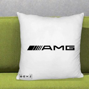 Perna Personalizata cu emblema Mercedes-AMG, 40x40 cm, Alb Pufos, Husa Detasabila, Perna Inclusa, BEKZ®