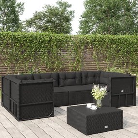 3187163 vidaXL Set mobilier de grădină cu perne, 6 piese, negru, poliratan