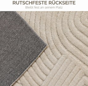 HOMCOM Covor Modern Antiderapant din Poliester și Bumbac cu Design Liniar, pentru Living, Dormitor, Crem | Aosom Romania