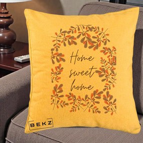 Perna Decorativa Home Sweet Home Frunze Colorate, 40x40 cm, Galben, Husa Detasabila, Perna Inclusa, BEKZ®