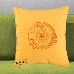 Perna Personalizata Ochiul Providentei Mistic Orange, 40x40 cm, Galben, Husa Detasabila, Perna Inclusa, BEKZ®