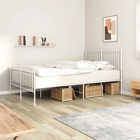 350950 vidaXL Cadru de pat metalic cu tăblie, alb, 140x200 cm