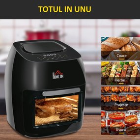 HOMCOM Friteuza cu Aer 8 în 1 Capacitate Mare 11L 1800W Ușor de Curățat Negru | Aosom Romania