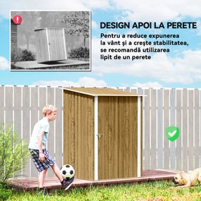 Outsunny Căsuță de Grădină 0.92m² din Oțel Galvanizat, Depozit pentru Unelte cu Ușă Blocabilă, Acoperiș Înclinat, 100x104x160 cm, Maro Deschis cu Aspect de Lemn | Aosom Romania