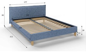 Pat matrimonial albastru cu tăblie și somieră 160x200 cm Tina – Ropez