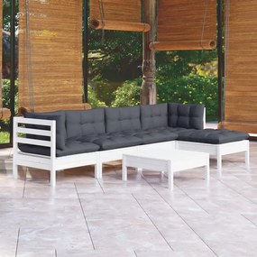 Set mobilier de gradina cu perne, 6 piese, alb, lemn de pin Alb, 6
