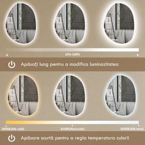 HOMCOM Oglindă de Baie LED cu Comutator Tactil Inteligent și  Intensitate Reglabilă, 80x5x60 cm, Argintiu | Aosom Romania
