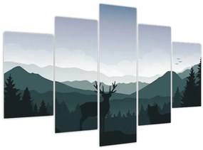 Tablou - Cerb cu lup pe stânci (150x105 cm)