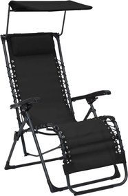 vidaXL Scaun șezlong pliabil, negru, textilenă