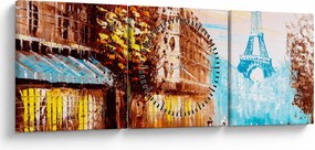 Tablou - Vremea ploioasă și Turnul Eiffel (cu ceas) (90x30 cm)