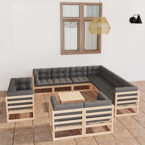 3076999 vidaXL Set mobilier de grădină cu perne, 12 piese, lemn masiv de pin