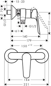 Baterie dus Hansgrohe Logis E, 1/2'', monocomanda, crom - 71602000