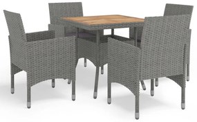 3058323 vidaXL Set mobilier de grădină, 5 piese, gri, poliratan și lemn acacia