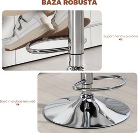 HOMCOM Taburet de Bar cu Înălțime Reglabilă, Scaun Înalt din PU cu Spătar, Suport pentru Picioare, Cotiere și Șezut Moale, Structură din Oțel, Rotativ la 360°, pentru Bucătărie, Maro | Aosom Romania