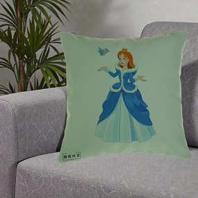 Perna Personalizata Printesa Albastra cu Pasare, 40x40 cm, Verde, Husa Detasabila, Perna Inclusa, BEKZ®