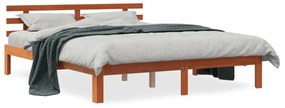 844276 vidaXL Cadru de pat cu tăblie, maro ceruit, 160x200 cm, lemn masiv pin