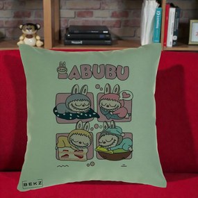 Perna Personalizata Labubu Sleeping Quad Grid, 40x40 cm, Verde, Husa Detasabila, Perna Inclusa, BEKZ®