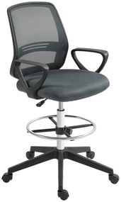 Vinsetto Scaun de birou ergonomic cu brațe și inel reglabil pentru picioare, plasă gri | Aosom Romania