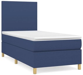 Pat box spring cu saltea, albastru, 100x200 cm, textil Albastru, 100 x 200 cm, Design simplu