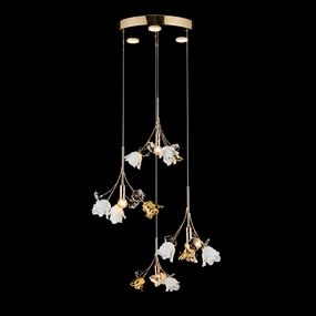 Lustra Rosalia cu Flori Ceramice, 4 Brate, Finisaj Gold - Bussy Lighting 7221-4+3P
