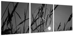 Tablou - Pajiște cu apus de soare (cu ceas) (90x30 cm)