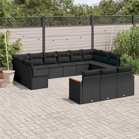 3226454 vidaXL Set mobilier de grădină cu perne, 13 piese, negru, poliratan