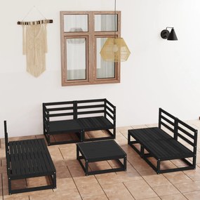 3075418 vidaXL Set mobilier de grădină, 7 piese, negru, lemn masiv de pin