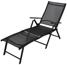 Sezlong de plaja pliabil, negru, aluminiu