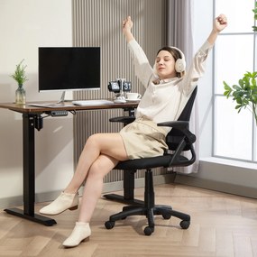 HOMCOM Scaun de birou mesh respirabil, scaun ergonomic pivotant cu cotiere rabatabile și suport lombar, Negru | Aosom Romania