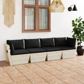 Canapea gradina din paleti, 4 locuri, cu perne, lemn de molid Negru, 4 locuri, 1