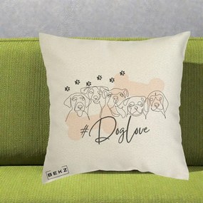Perna Personalizata Dog Love Linie Minimalista, 40x40 cm, Ecru, Husa Detasabila, Perna Inclusa, BEKZ®