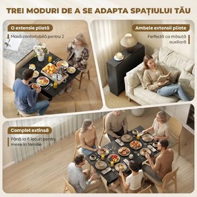 HOMCOM Masă Pliantă din Lemn cu Roți, pentru 4-6 Persoane, 75x140x75 cm, Negru | Aosom Romania