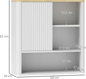HOMCOM Dulap de baie de perete cu ușă culisantă 5 compartimente și polițe reglabile 60x20x62 cm Alb | Aosom Romania