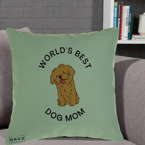 Cadou pentru Iubitorii de Caini - Perna Personalizata World's Best Dog Mom, 40x40 cm, Verde, Husa Detasabila, Perna Inclusa, BEKZ®