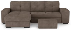 Canapea extensibilă PALERMO cu spațiu de depozitare și taburet, maro, orientare stânga