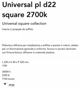 Plafoniera LED perete/tavan Universal pl d22 square 2700k