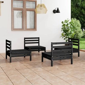 3082406 vidaXL Set mobilier de grădină, 4 piese, negru, lemn masiv de pin