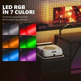 HOMCOM Birou Gaming Reversibil în Formă de L cu LED, Birou Colțar 192,5 cm cu Prize Electrice, Suport Monitor și CPU, 2 Sertare din Material Textil pentru Documente A4/Legal, pentru Acasă sau Birou, Negru | Aosom Romania
