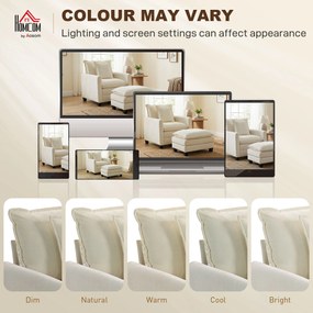 HOMCOM Fotoliu de salon cu taburet, fotoliu 1 loc din chenille, șezut lat, umplutură dublă, 85x128x86cm, crem | Aosom Romania