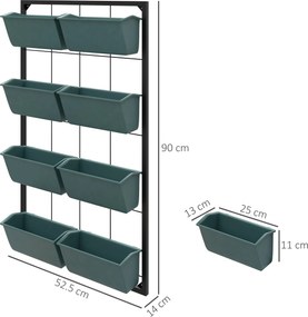 Outsunny Suport pentru Plante, 8 Ghivece Stivuibile, Rezistente la Intemperii, 52.5 x 14 x 90 cm, Gri + Negru | Aosom Romania