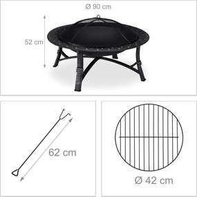 Foc de tabara metalic portabil FIREBOWL ∅ 90 cm, negru