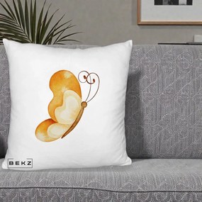Perna Decorativa Fluture Acuarela Auriu, 40x40 cm, Alb Pufos, Husa Detasabila, Perna Inclusa, BEKZ®