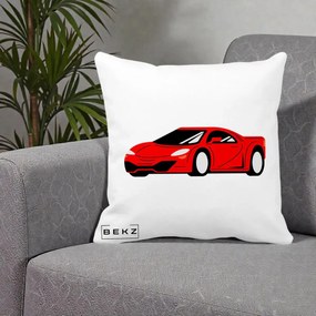 Perna Personalizata Masina Sport Rosie Grafic, 40x40 cm, Alba Mata, Husa Detasabila, Perna Inclusa, BEKZ®